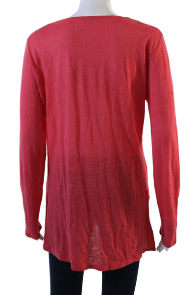 Elie Tahari Womens Long Sleeve V Neck Knit Shirt Pink Beige Size Small
