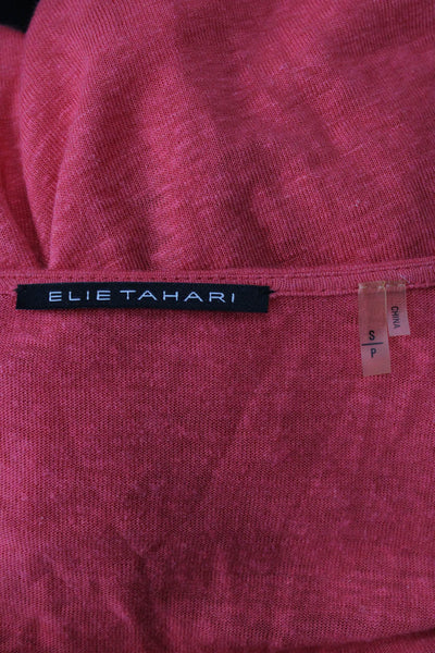 Elie Tahari Womens Long Sleeve V Neck Knit Shirt Pink Beige Size Small