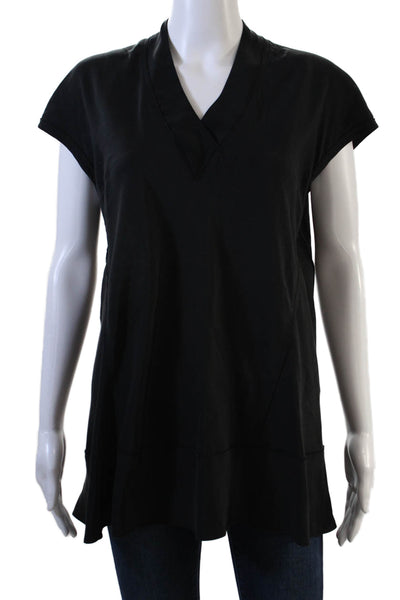 Lafayette 148 New York Womens Short Sleeve V Neck Silk Blouse Black Size Petite