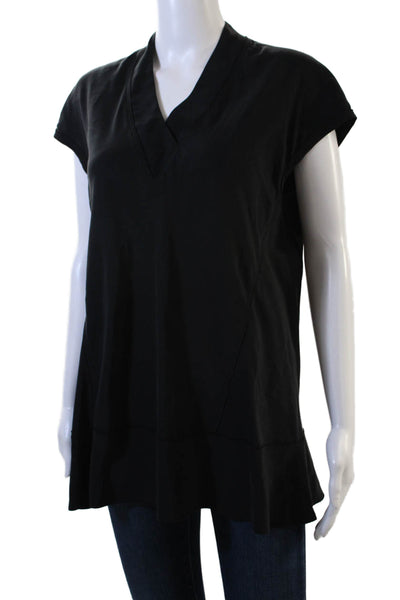 Lafayette 148 New York Womens Short Sleeve V Neck Silk Blouse Black Size Petite