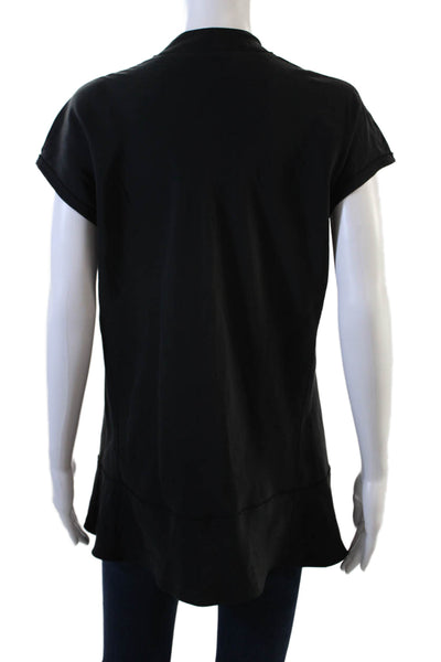 Lafayette 148 New York Womens Short Sleeve V Neck Silk Blouse Black Size Petite