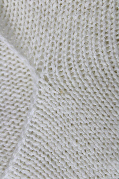Vince Womens Long Sleeve V Neck Open Knit Sweatshirt White Linen Size XS