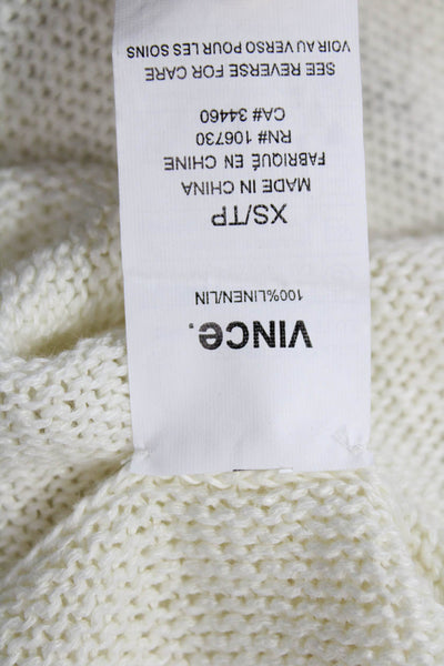 Vince Womens Long Sleeve V Neck Open Knit Sweatshirt White Linen Size XS