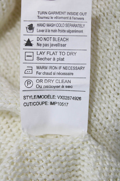 Vince Womens Long Sleeve V Neck Open Knit Sweatshirt White Linen Size XS