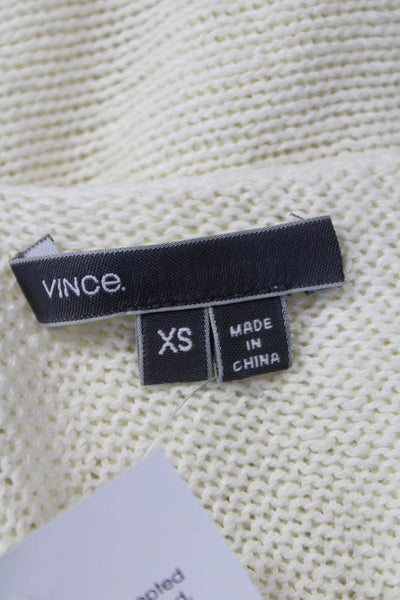 Vince Womens Long Sleeve V Neck Open Knit Sweatshirt White Linen Size XS