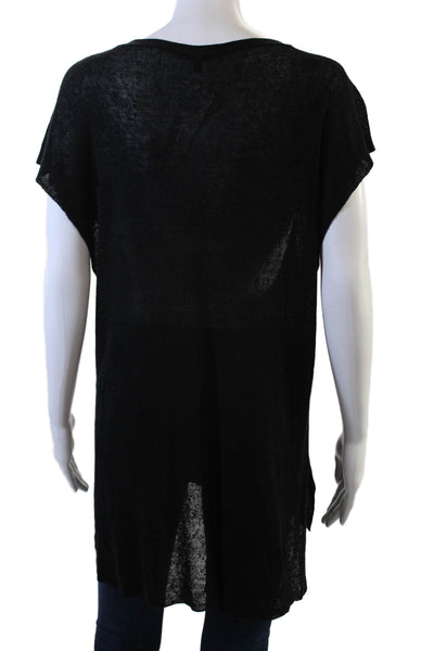 Eileen Fisher Womens Short Sleeve Scoop Neck Open Knit Linen Top Black Size XS