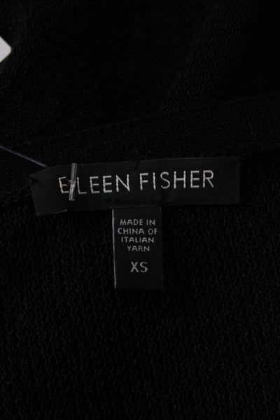 Eileen Fisher Womens Short Sleeve Scoop Neck Open Knit Linen Top Black Size XS