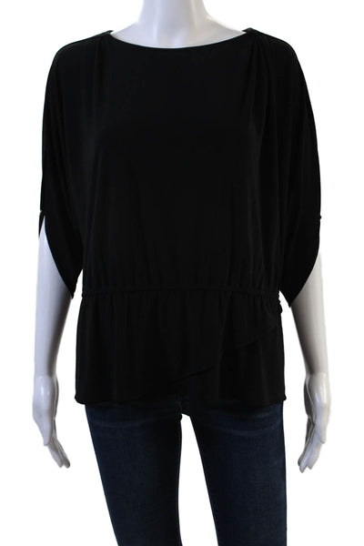T Tahari Womens Short Sleeve Scoop Neck Cold Shoulder Knit Top Black Small