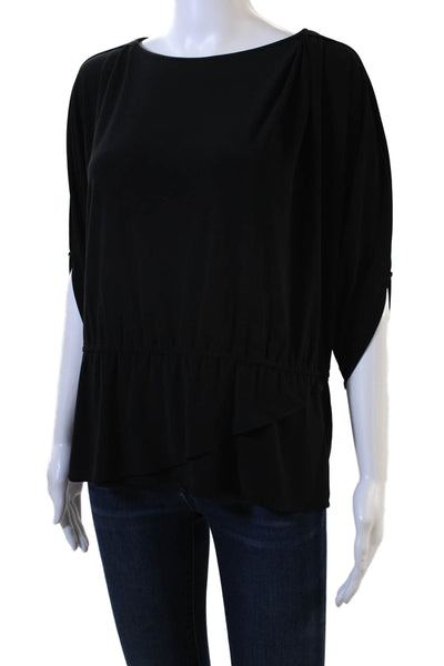 T Tahari Womens Short Sleeve Scoop Neck Cold Shoulder Knit Top Black Small