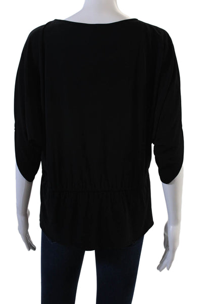 T Tahari Womens Short Sleeve Scoop Neck Cold Shoulder Knit Top Black Small