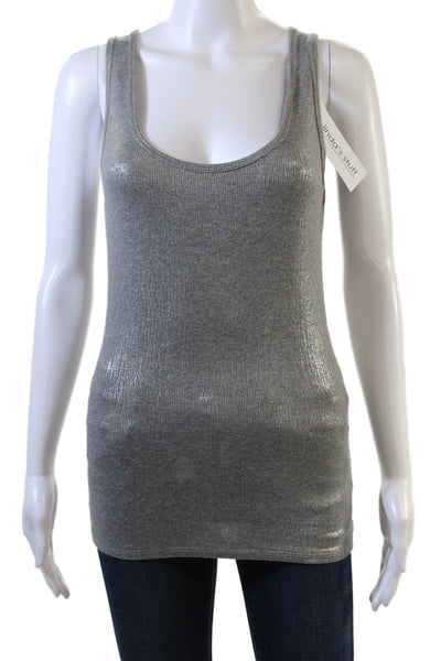 Elie Tahari Womens Scoop Neck Metallic Ribbed Knit Tank Top Gray Size XS