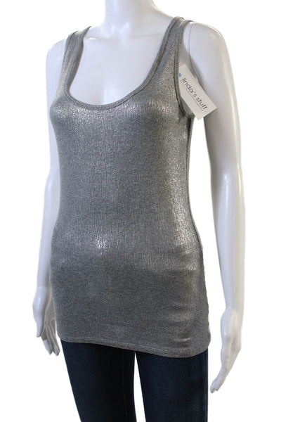 Elie Tahari Womens Scoop Neck Metallic Ribbed Knit Tank Top Gray Size XS
