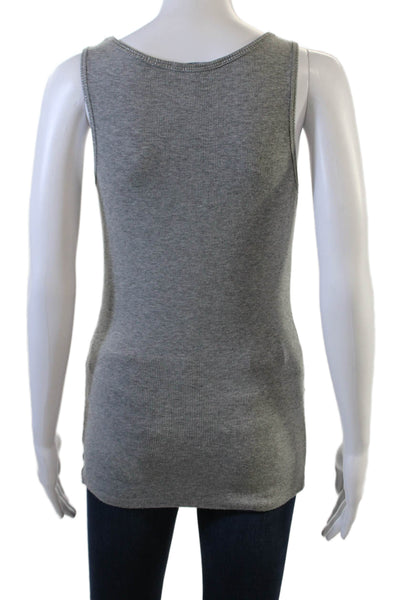 Elie Tahari Womens Scoop Neck Metallic Ribbed Knit Tank Top Gray Size XS