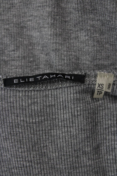 Elie Tahari Womens Scoop Neck Metallic Ribbed Knit Tank Top Gray Size XS