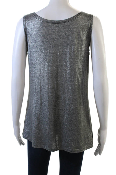 Eileen Fisher Womens Scoop Neck Metallic Knit Tank Top Gray Linen Size XS