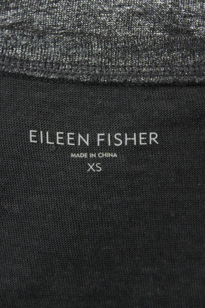Eileen Fisher Womens Scoop Neck Metallic Knit Tank Top Gray Linen Size XS