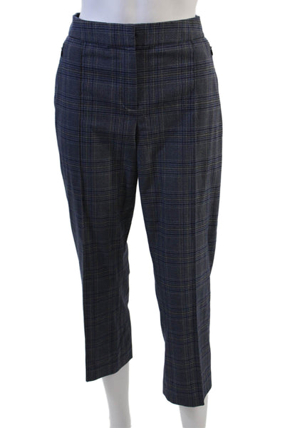 Elie Tahari Womens Zipper Fly Mid Rise Pleated Plaid Pants Blue Size 2