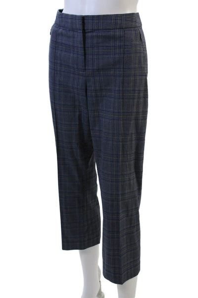 Elie Tahari Womens Zipper Fly Mid Rise Pleated Plaid Pants Blue Size 2