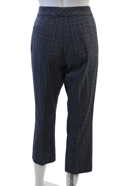 Elie Tahari Womens Zipper Fly Mid Rise Pleated Plaid Pants Blue Size 2