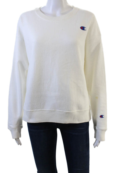 Champion Womens Cotton Long Sleeve Pullover Crewneck White Size L