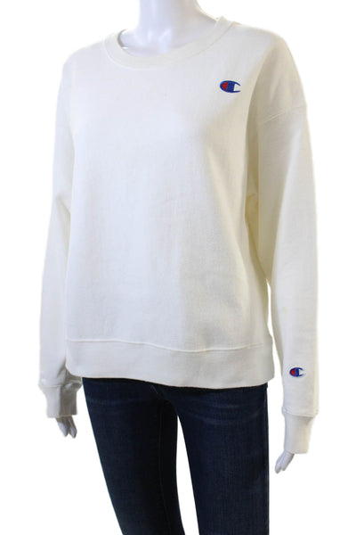 Champion Womens Cotton Long Sleeve Pullover Crewneck White Size L