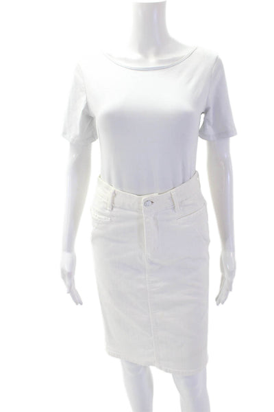 Joes Womens Denim Flat Front Buttoned Midi Straight Skirt White Size S