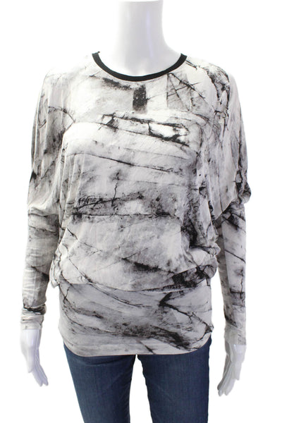 Helmut Lang Womens Tie Dye Print Round Neck Blouson Top Black White Size S