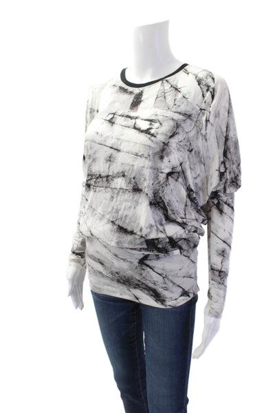 Helmut Lang Womens Tie Dye Print Round Neck Blouson Top Black White Size S