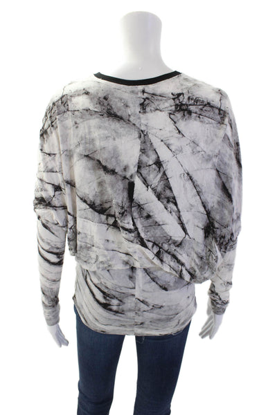 Helmut Lang Womens Tie Dye Print Round Neck Blouson Top Black White Size S