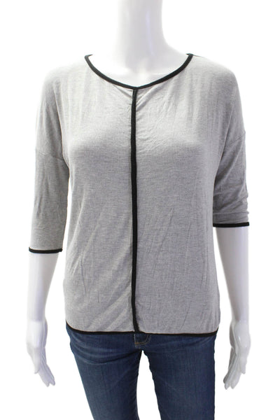 Red Haute Womens Striped Trimmed Long Sleeve Blouse Top Gray Size XS