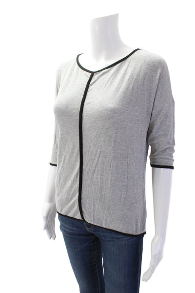 Red Haute Womens Striped Trimmed Long Sleeve Blouse Top Gray Size XS