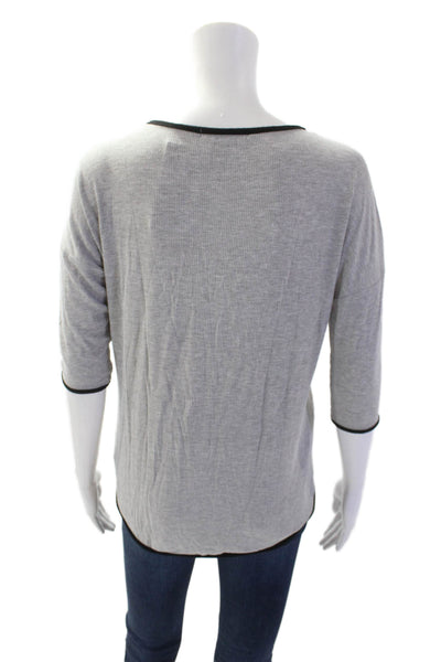 Red Haute Womens Striped Trimmed Long Sleeve Blouse Top Gray Size XS