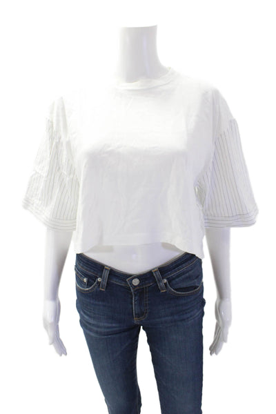 Zara Womens Cotton Striped Print Layered Long Sleeve Cropped Blouse White Size S