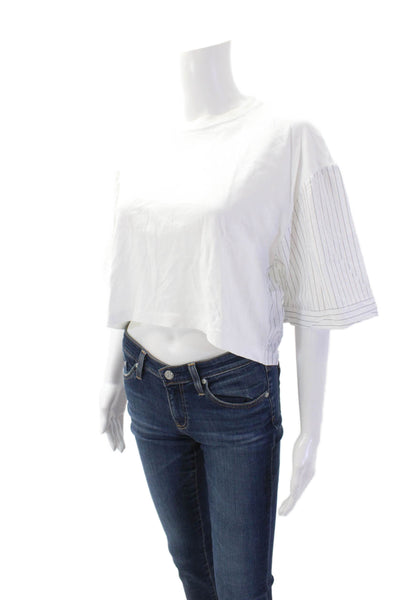 Zara Womens Cotton Striped Print Layered Long Sleeve Cropped Blouse White Size S
