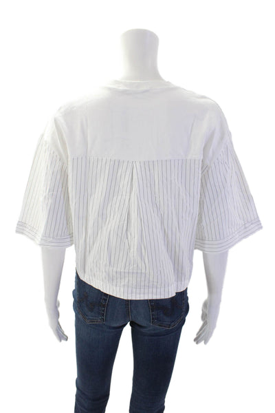 Zara Womens Cotton Striped Print Layered Long Sleeve Cropped Blouse White Size S