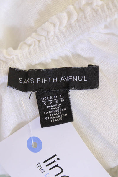 Saks Fifth Avenue Womens Linen Floral Lace Off the Shoulder Blouse White Size S
