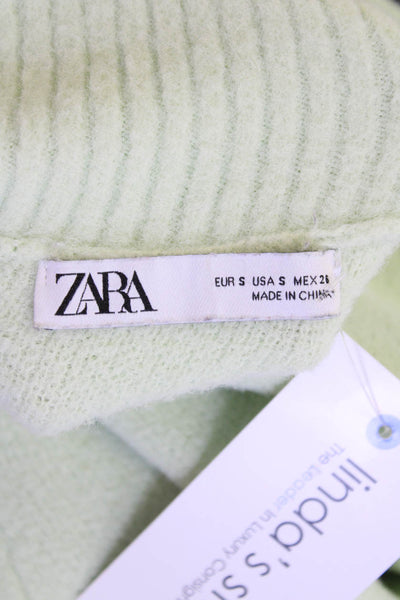Zara Womens Knitted Ribbed Turtleneck Long Sleeve Sweater Mint Green Size S
