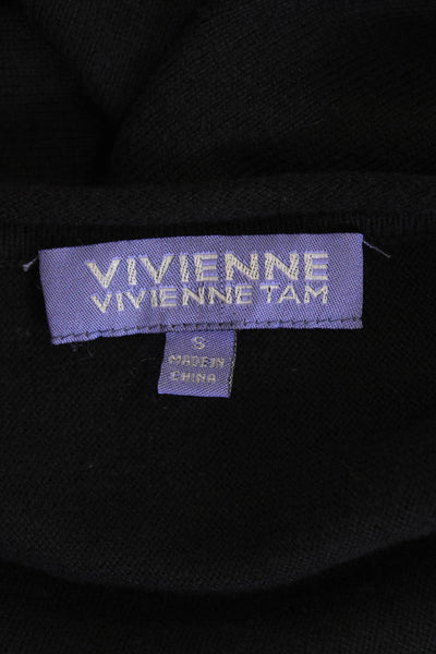 Vivienne Tam Womens Cotton Long Sleeve Round Neck Knit Sweater Black Size S