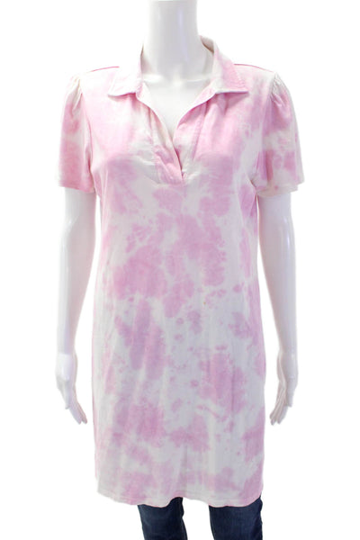 Generation Love Womens Cotton Short Sleeve V-neck Tie Dye Tunic Top Pink Size M