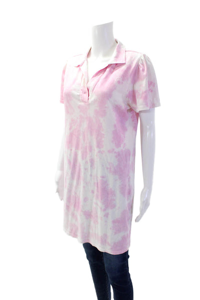 Generation Love Womens Cotton Short Sleeve V-neck Tie Dye Tunic Top Pink Size M