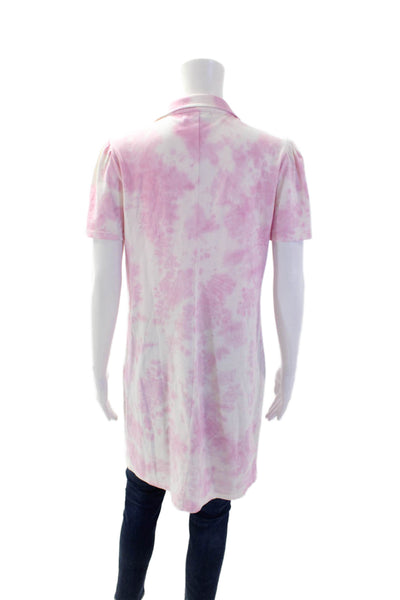Generation Love Womens Cotton Short Sleeve V-neck Tie Dye Tunic Top Pink Size M