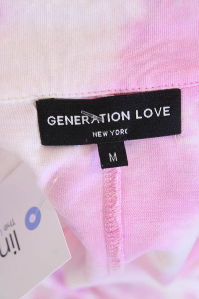 Generation Love Womens Cotton Short Sleeve V-neck Tie Dye Tunic Top Pink Size M