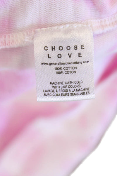 Generation Love Womens Cotton Short Sleeve V-neck Tie Dye Tunic Top Pink Size M