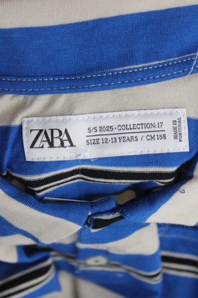 Zara Girls Textured Long Sleeve Striped Casual Top White Size S
