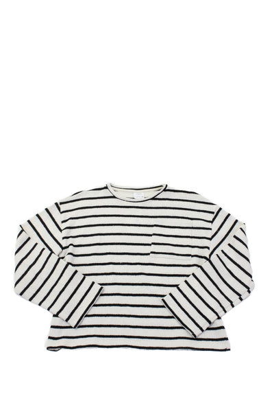 Zara Girls Long Sleeve Round Neck Striped Knit Top White Size 11-12