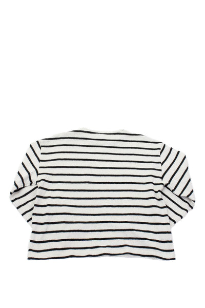 Zara Girls Long Sleeve Round Neck Striped Knit Top White Size 11-12