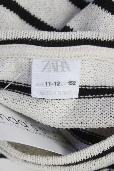 Zara Girls Long Sleeve Round Neck Striped Knit Top White Size 11-12