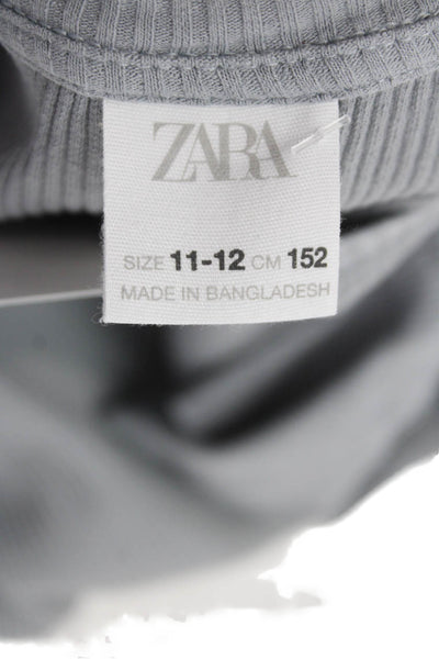 Zara Girls Cotton Long Sleeve Round Neck Knit Top Gray Size 11-12Y