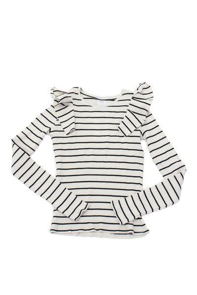 Zara Girls Long Sleeve Striped Round Neck Casual Knit Top White Size 11-12Y