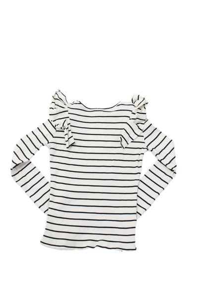 Zara Girls Long Sleeve Striped Round Neck Casual Knit Top White Size 11-12Y
